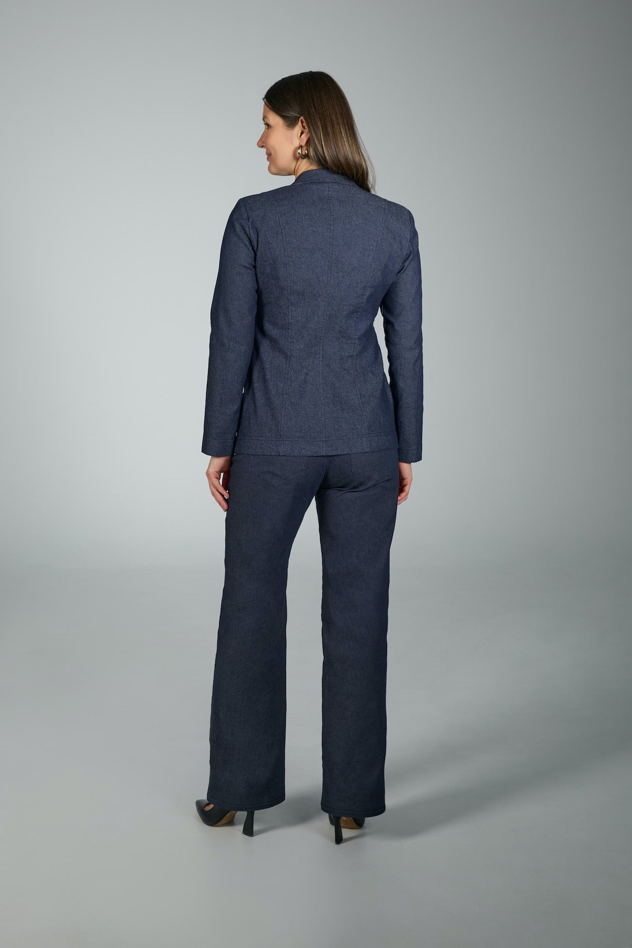 Long Stretch Denim Blazer