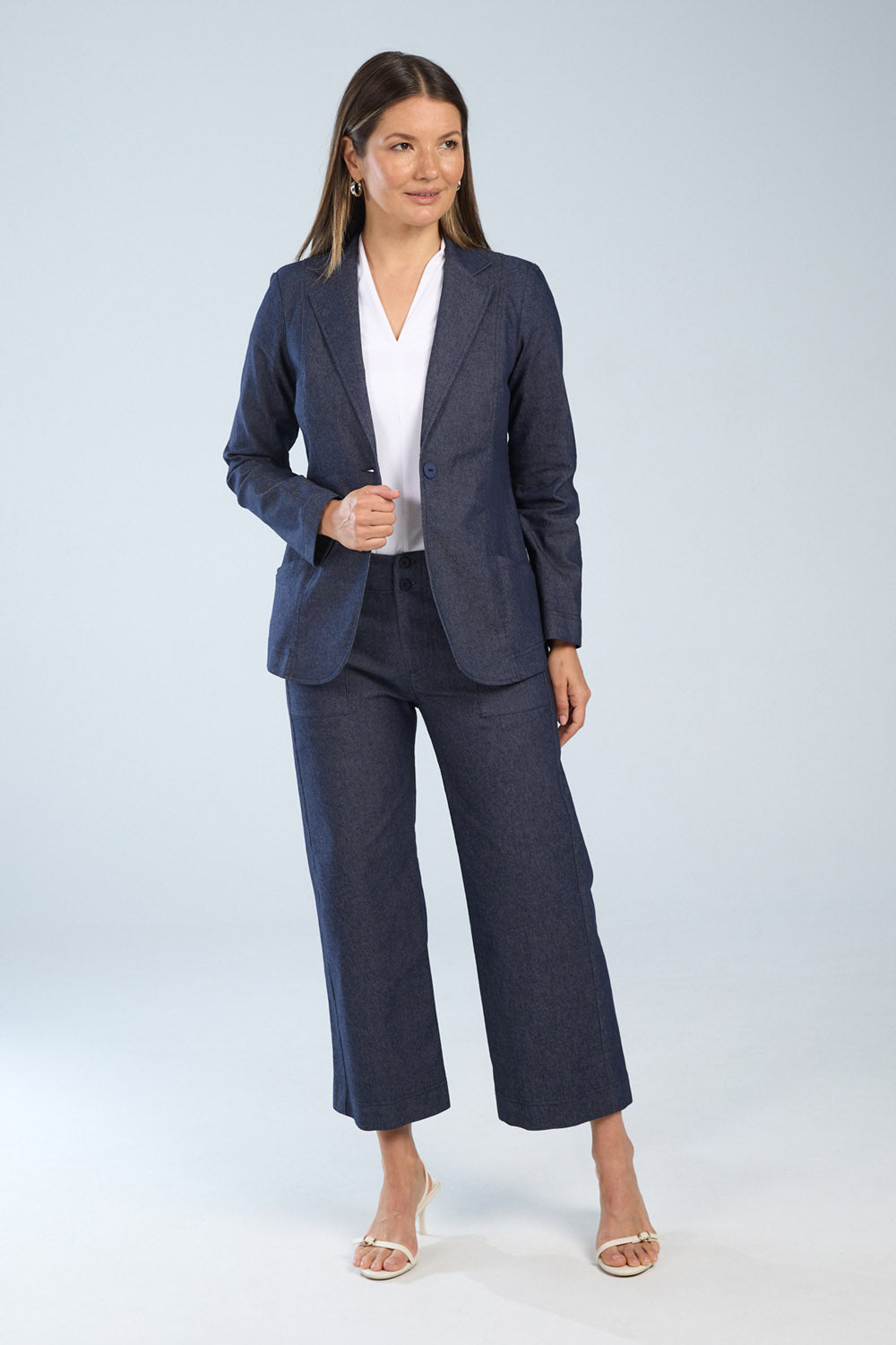 Long Stretch Denim Blazer