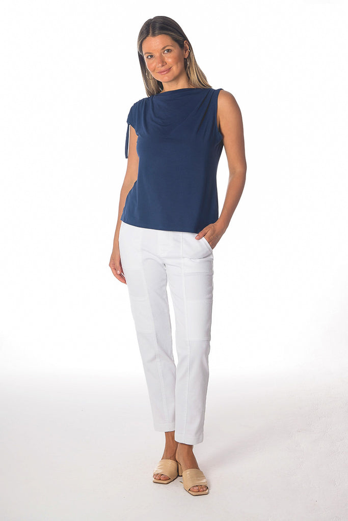 Shirred Boat Neck Top