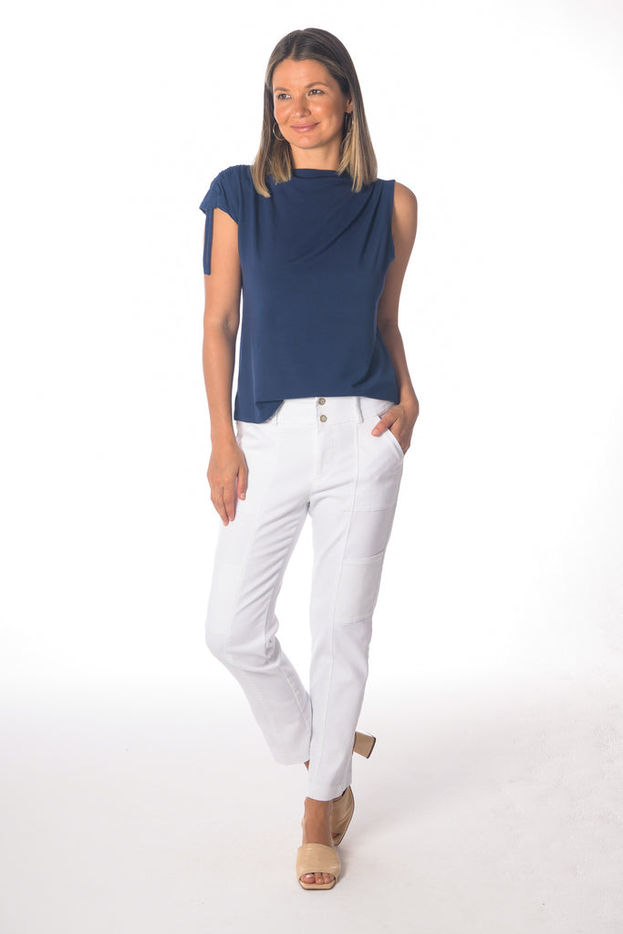 Shirred Boat Neck Top